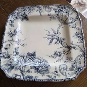222 Fifth Adelaide 10.5" Plate Blue & White Floral With Bird